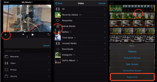 add audio only to imovie on iphone