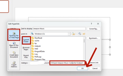 add local amazon music as link to powerpoint