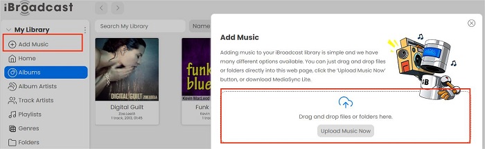 add music to ibroadcast