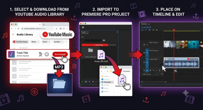 add youtube music to premiere pro from youtube audio library