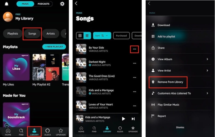 amazon music delete song mobile
