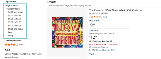 amazon music price filter