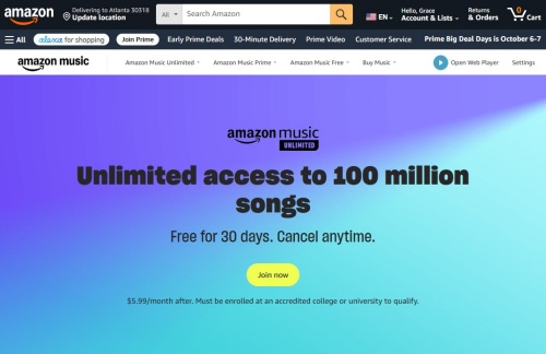 amazon music student unlimted page