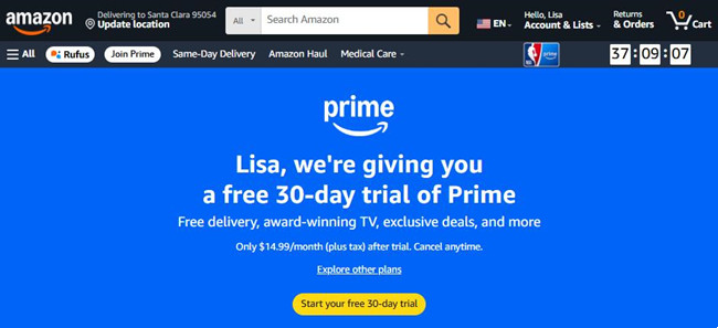 amazon prime start free trial