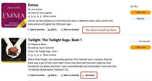 audible books with no download button