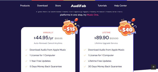 audifab apple music converter plan and pricing