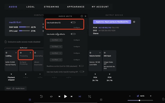 audirvana enable eq screen