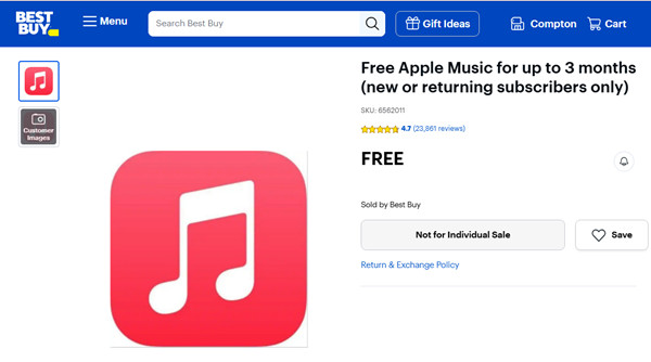 best buy free apple music for up to 3 months