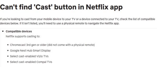 can't find cast button in netflix app