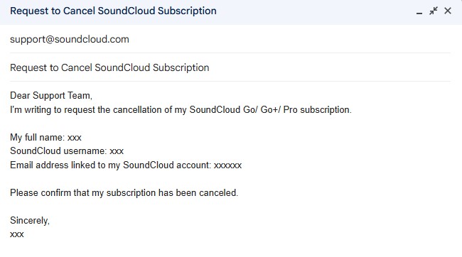 cancel subscription by email soundcloud
