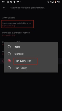 change audio setting deezer android