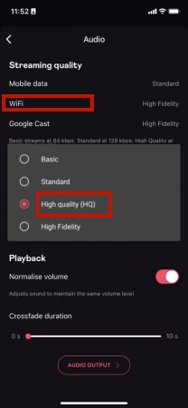 change audio setting deezer ios