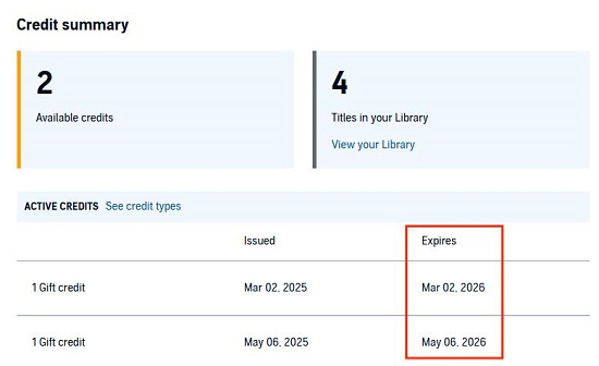 check audible credit expiration dates