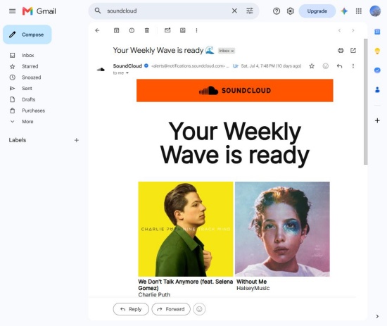 check email from soundcloud in gmail inbox