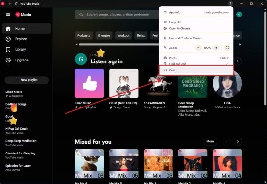 chromecast youtube music from web app