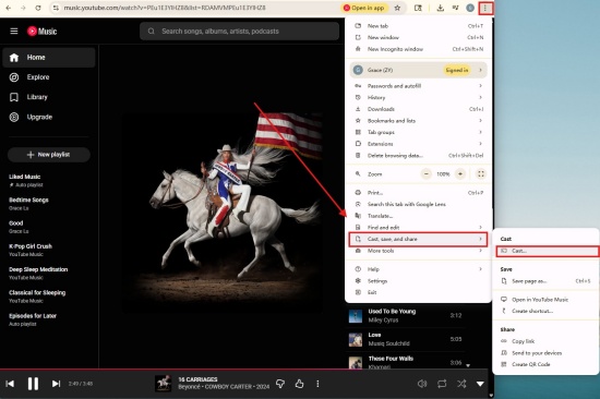 chromecast youtube music from web