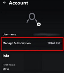 click manage subscription to upgrade tidal plans on android