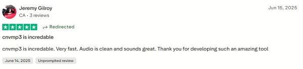 cnvmp3 trustpilot comment about the quality