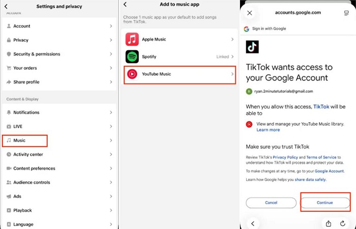 connect youtube music to tiktok