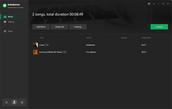 convert youtube music in noteburner