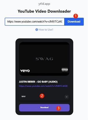 convert youtube to wav using yt1d