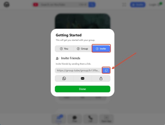 copy link on grouptube to invite friends