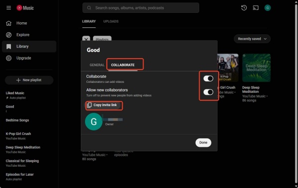 create a collaborative playlist on youtube music web