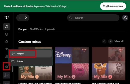 create a playlist on tidal on desktop