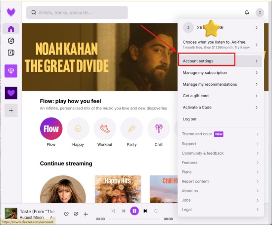 deezer web profile account settings