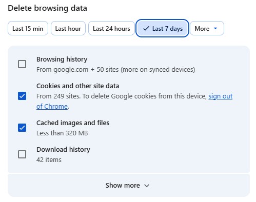 delete browing data to fix netflix issues