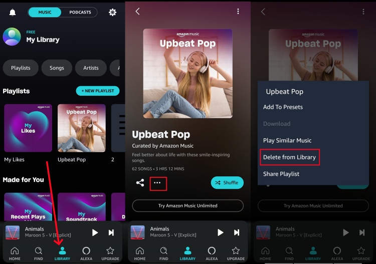 delete playlist from amazon music mobile