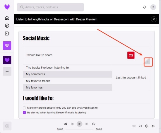 delete the link between deezer and lastfm