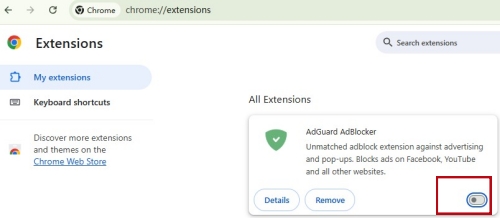 disable browser extensions to turn off netflix audio description