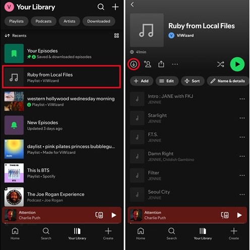 download local files playlist on spotify mobile