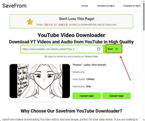 download youtube shorts via online converter savefrom