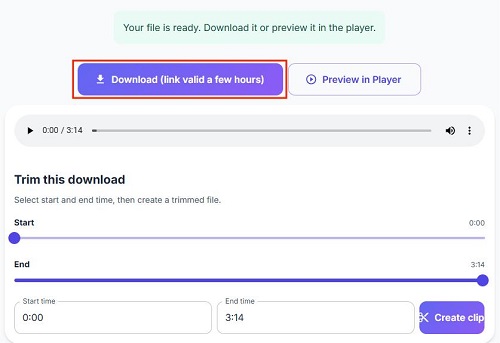 download youtube wav audio file in cutyt