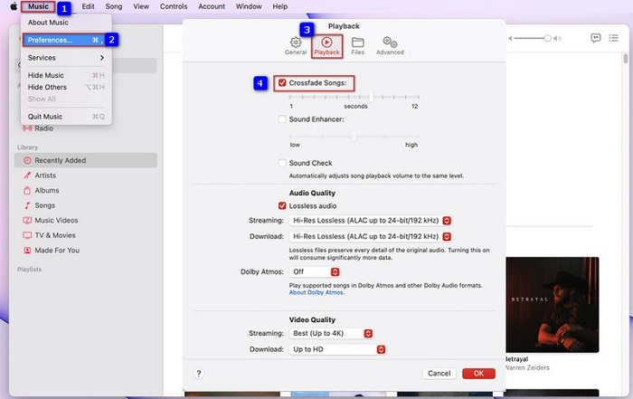 enable apple music crossfade