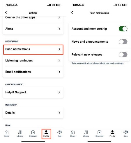 enable audible notifications for your membership