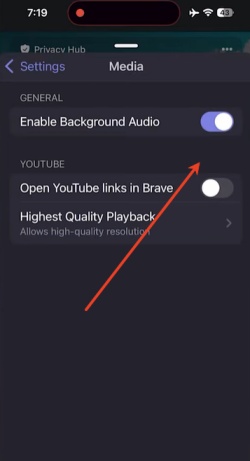enable brave browser background audio