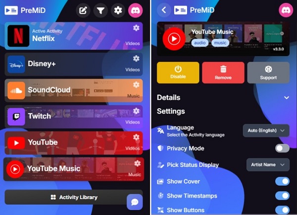 enable discord youtube music integration in premid