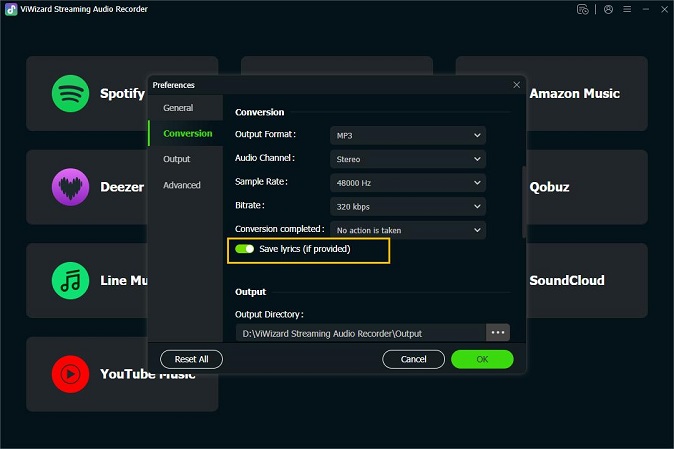 enable save lyrics on viwizard