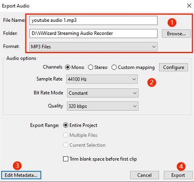export audio in audacity