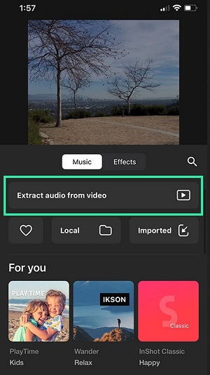 extract audio from video in inshot