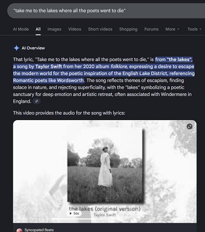 find a song in google by lyrics