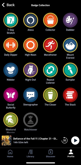 find audible badge collection