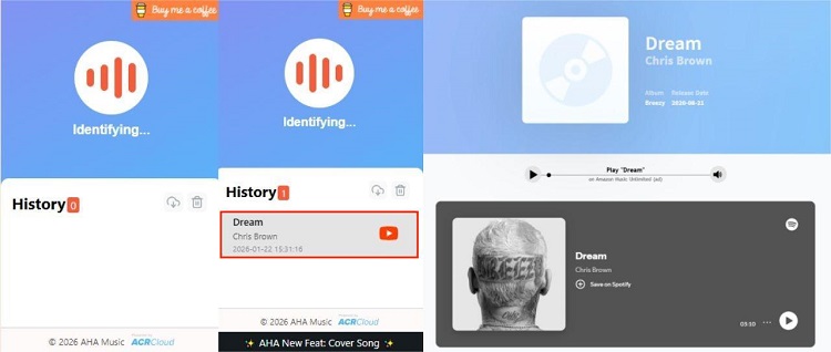 find music in youtube video via aha music