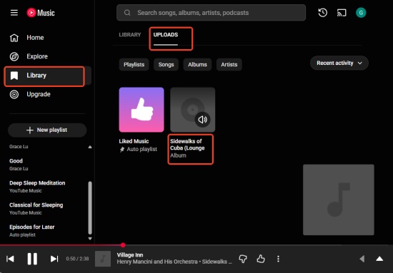 find uploaded music on youtube music web
