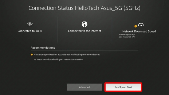 fire tv check internet