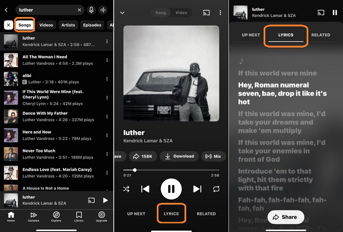 get youtube lyrics on mobile