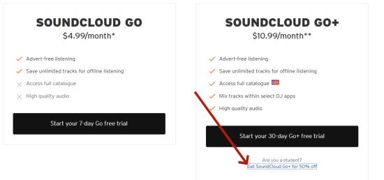 hit get soundcloud go for student link